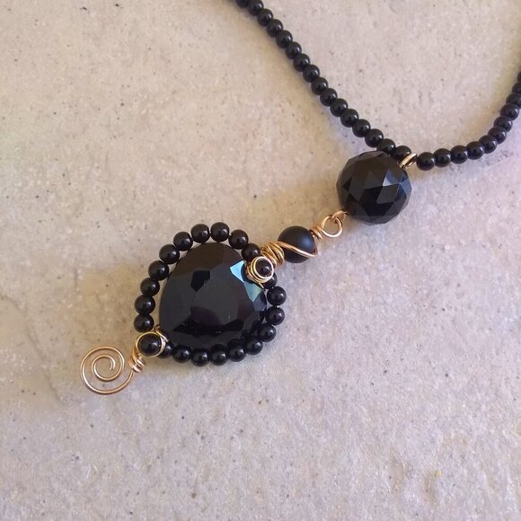 Sexy Black Heart Glam Necklace ~ Wire Wrapped & Beaded! Breaking Hearts 4 Sure! - Picture 8 of 9